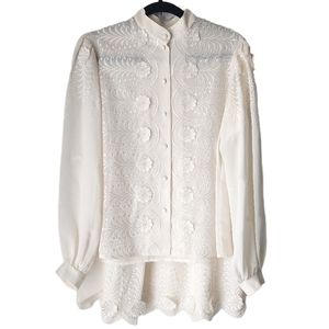 Vintage 80's Catherine Carr off white embroidered skirt suit w/floral appliques